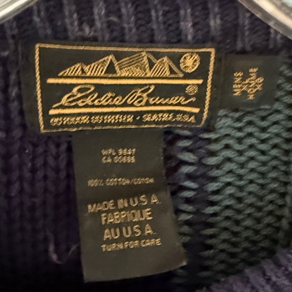 Eddie Bauer Navy and Green Patchwork Crewneck Sweater - Picture 2 of 2